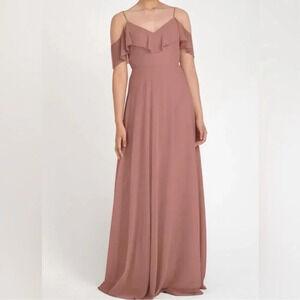 Jenny Yoo Women's Dress Dusty Rose Size 4 Mila Ruffle Shoulder Bridesmaid‎